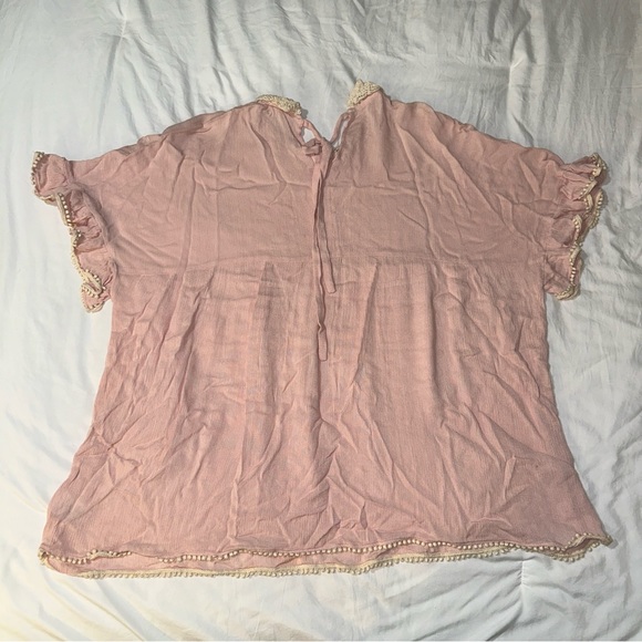 Listicle | Lace Collar High Neck Tie Back Short Sleeve Peasant Blouse - Picture 5 of 12